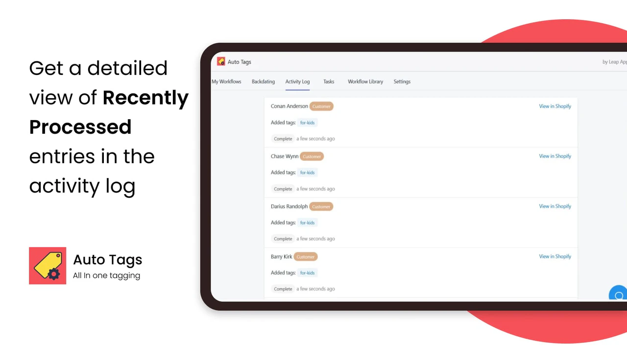 Activity log to see recently processes entries