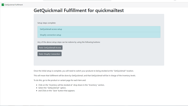 GetQuickmail App skærm efter opsætning