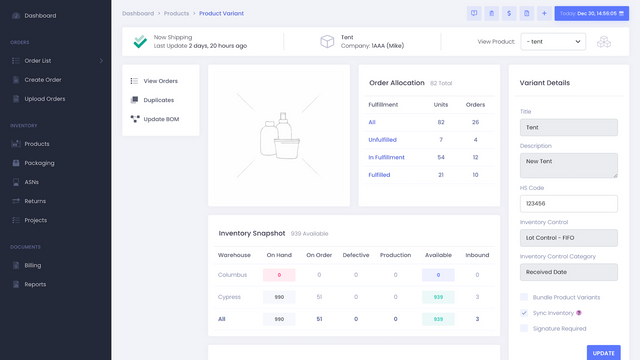 Conjunto completo de opções de controle de lote e gerenciamento de produtos