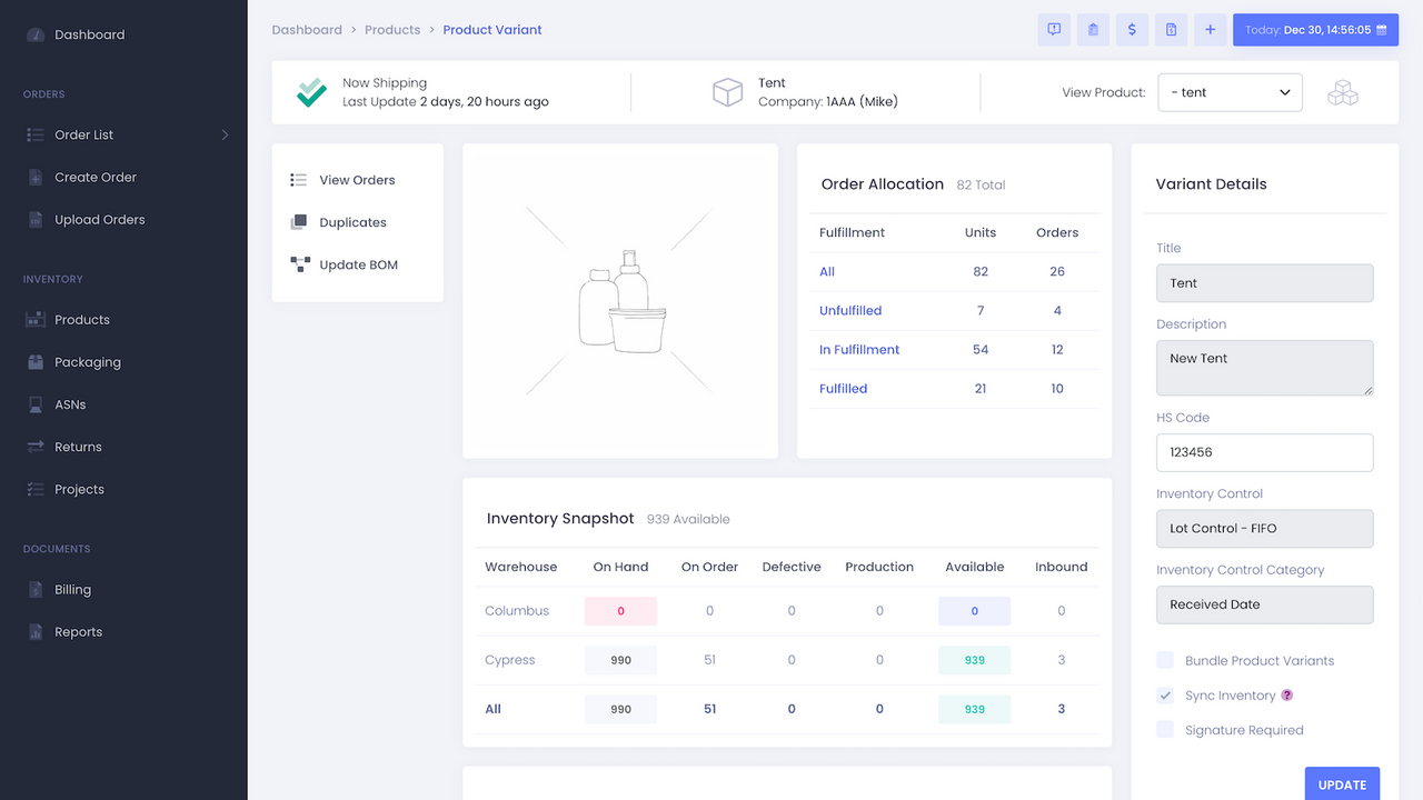 Conjunto completo de opções de controle de lote e gerenciamento de produtos