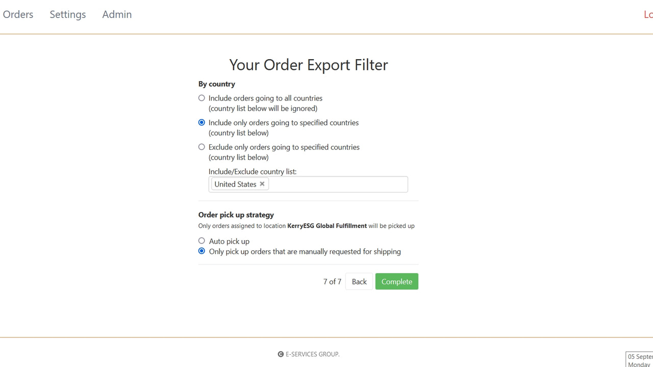 Ordre Eksport Filter