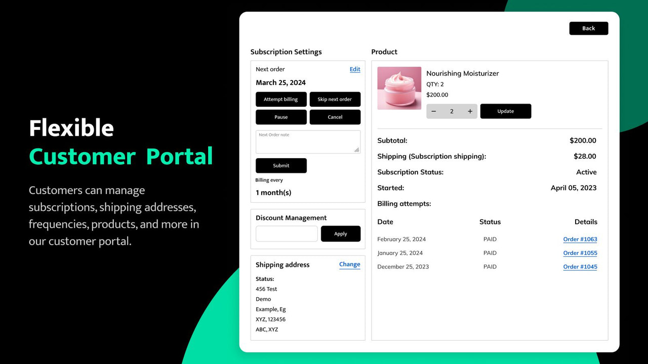 Customer portal management to seamlessly manage subscriptions