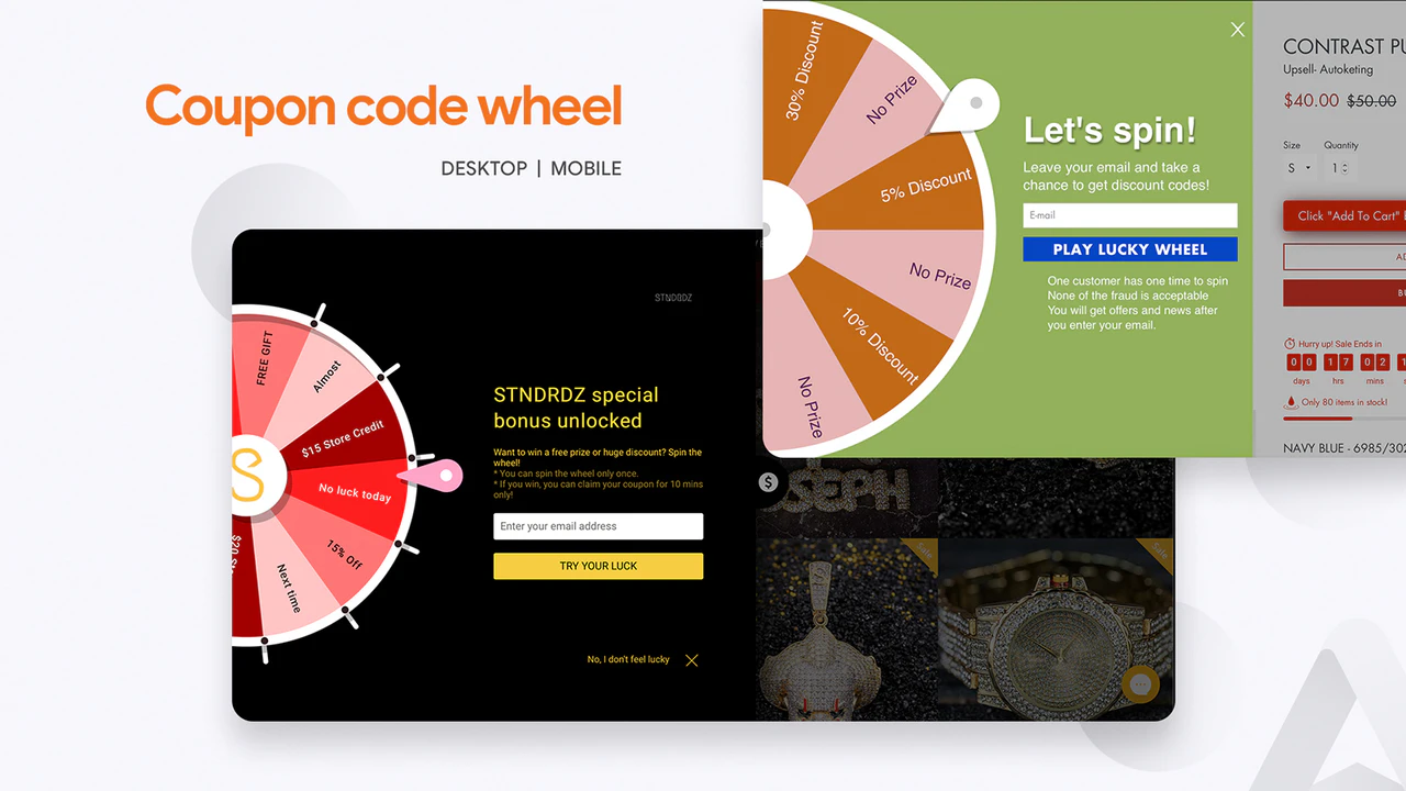 sales popup, coupon code wheel