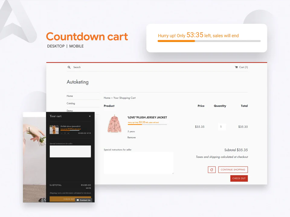 sales popup, countdown cart