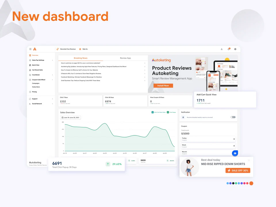 sales popup, new dashboard 