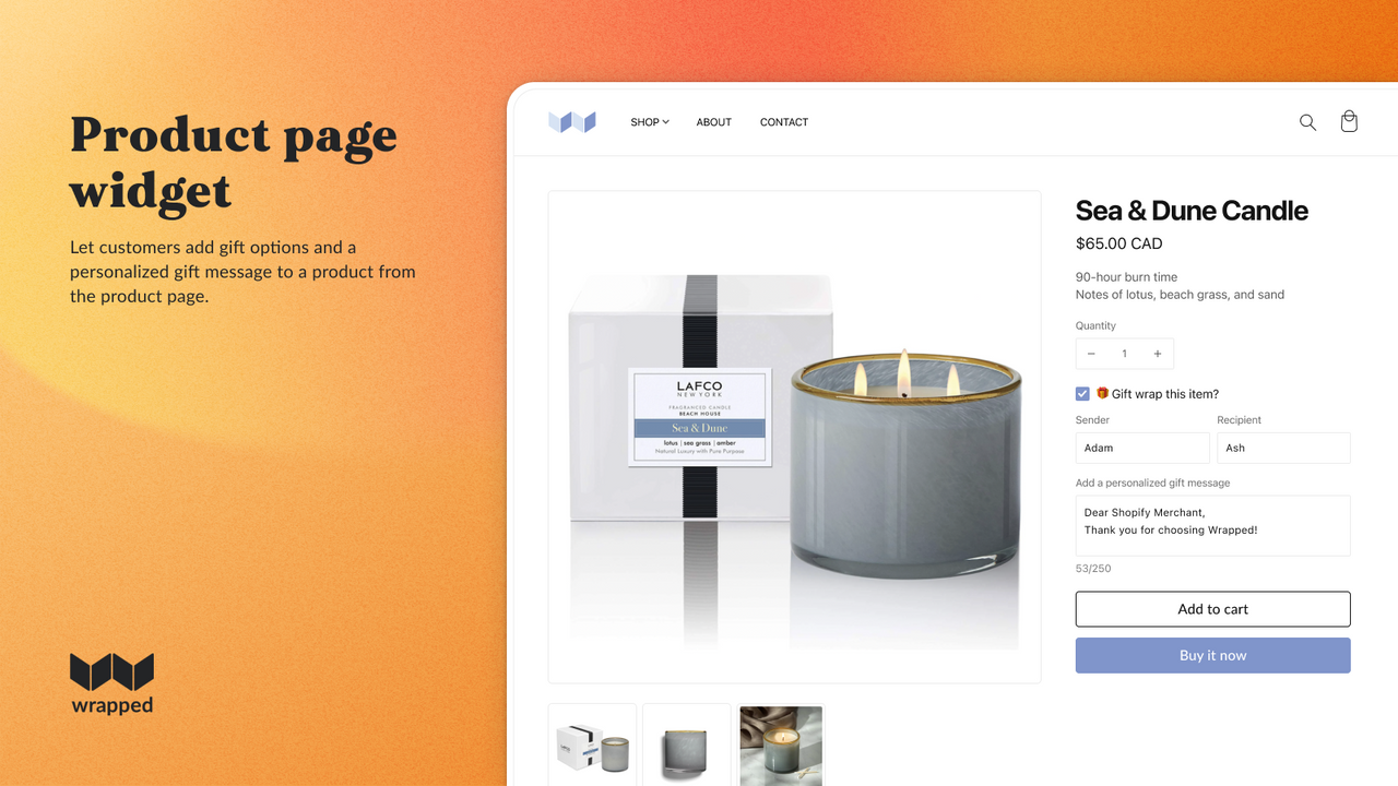 Product page widget. Add gift options from the product page.