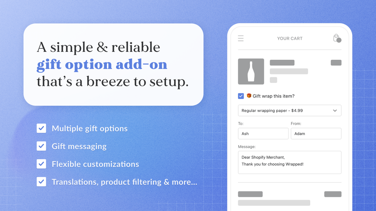 Wrapped est un add-on d'options de cadeaux simple, fiable et flexible.