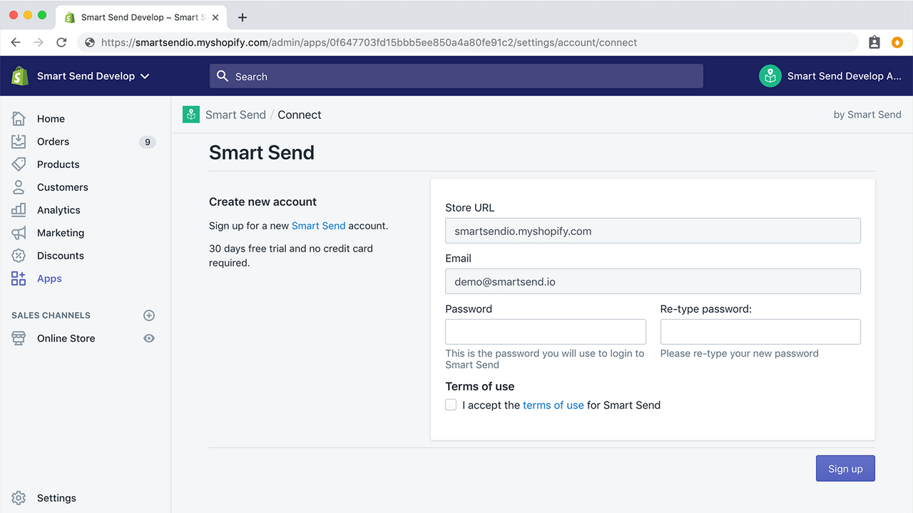 Signup for a free Smart Send trials directly from the app