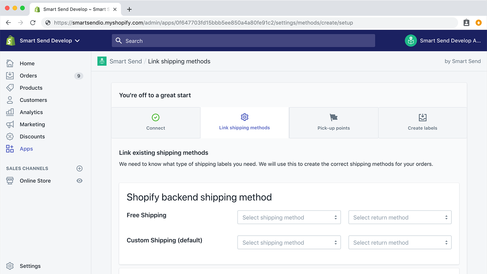 Setup what shipping method to use for shipping labels