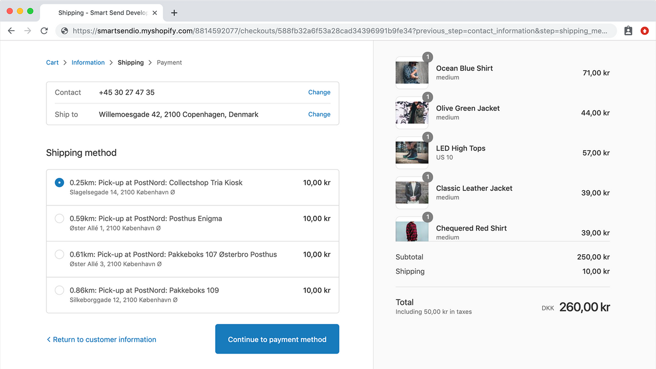 Show closest pick-up points during checkout