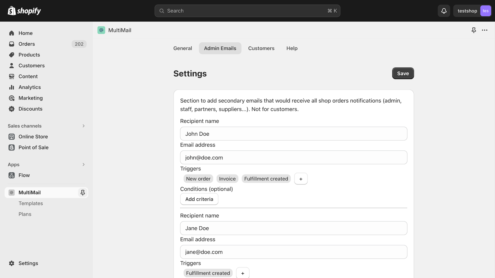 Configuración de la aplicación para destinatarios administrativos