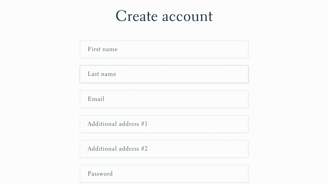 Email addresses form in the storefront's customer register page 