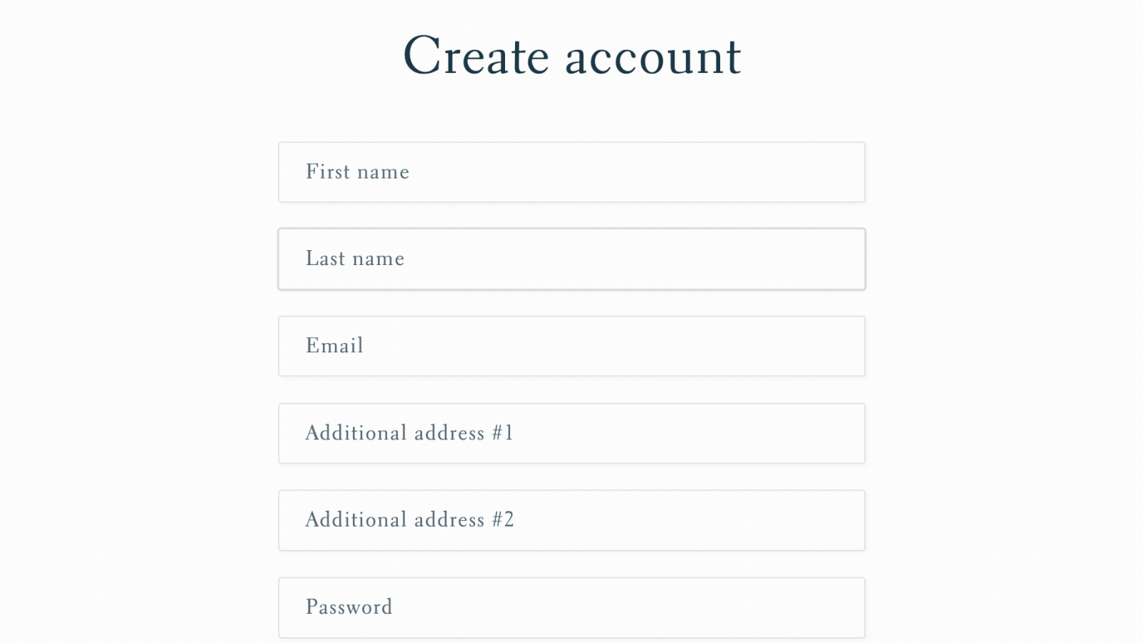 Email addresses form in the storefront's customer register page 