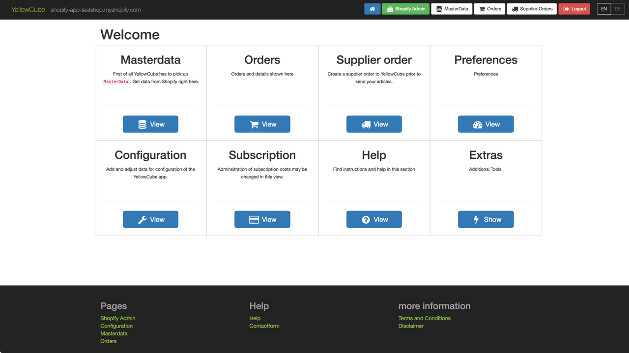 YellowCube Shopify Dashboard