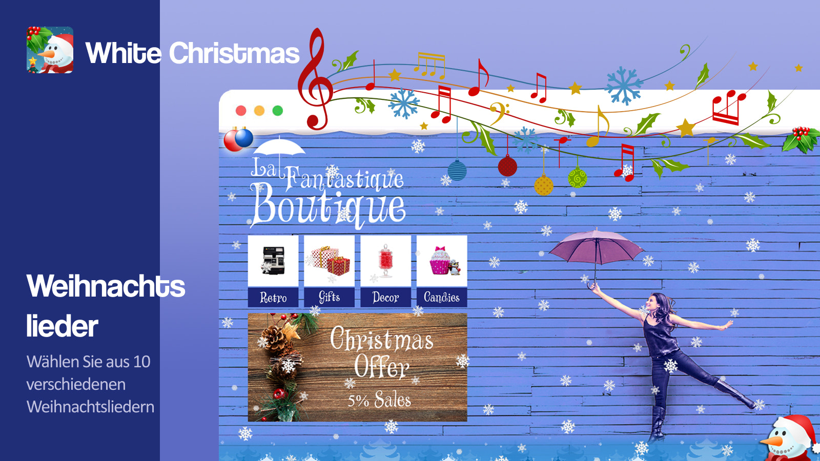 Wählen Sie zwischen zehn verschiedenen Weihnachtsliedern