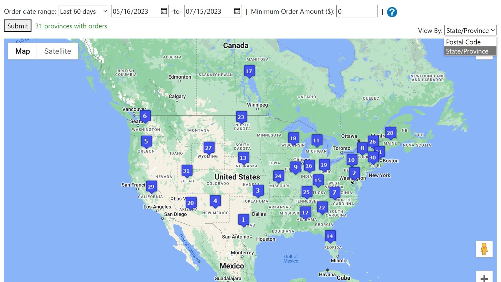 View order insights by STATE/PROVINCE