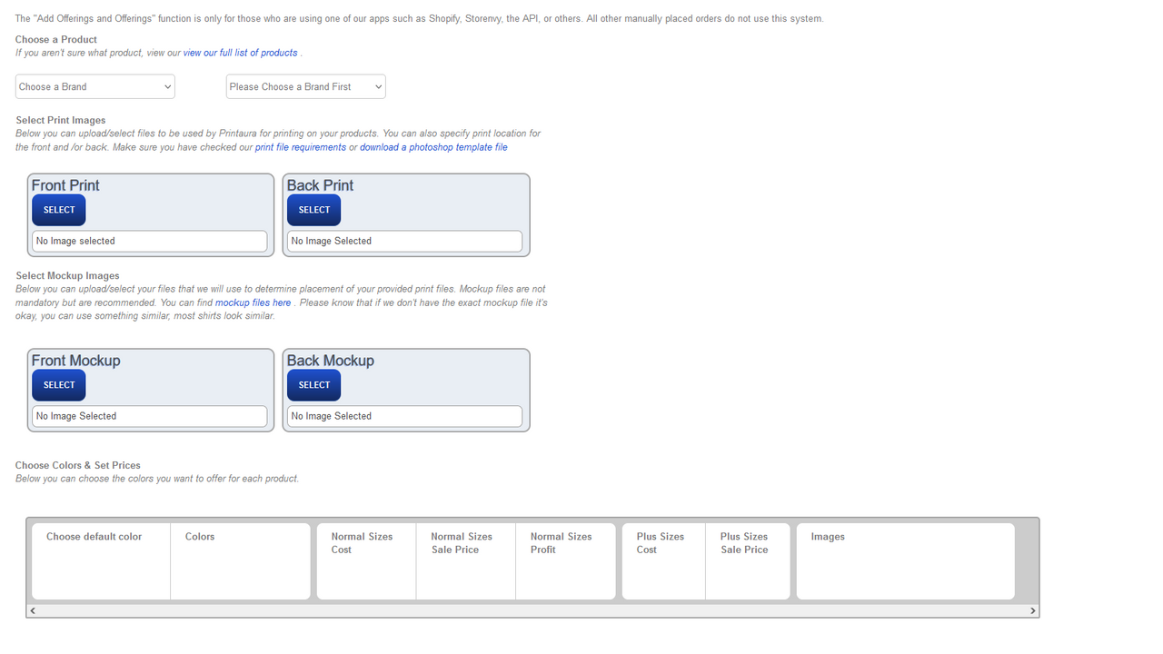 Product creation interface