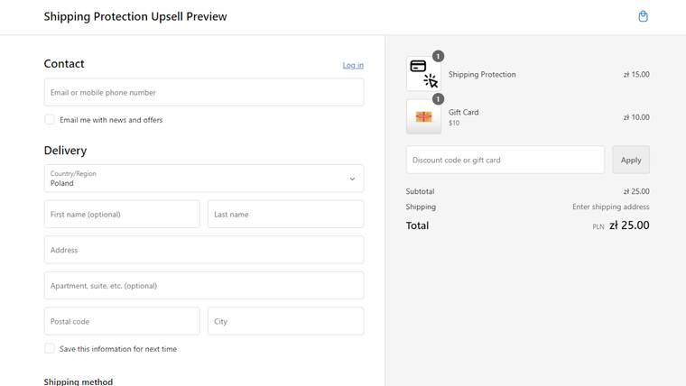 ETP Shipping Protection Upsell Screenshot