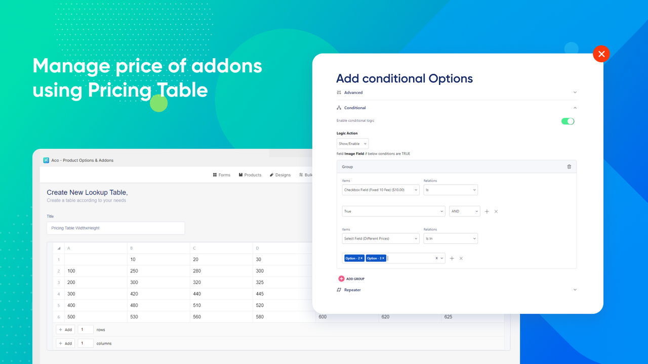 Conditional fields & PricingTable