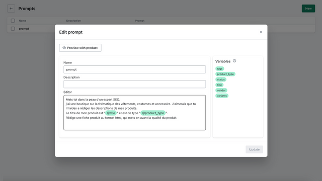 Prompt management page