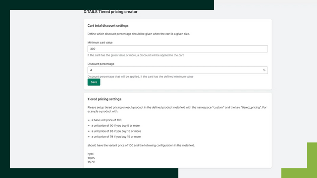 Configuring the minimum order amount discount and tiered pricing