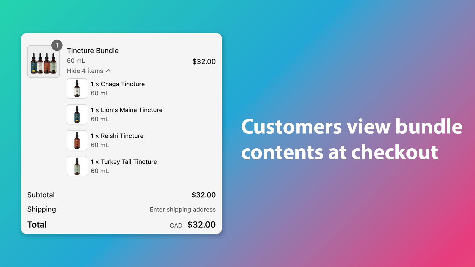 Customers view bundle contents at checkout
