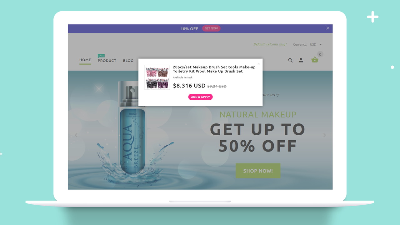 promoção automática de cupom de produto upsell com um clique como um pop-up