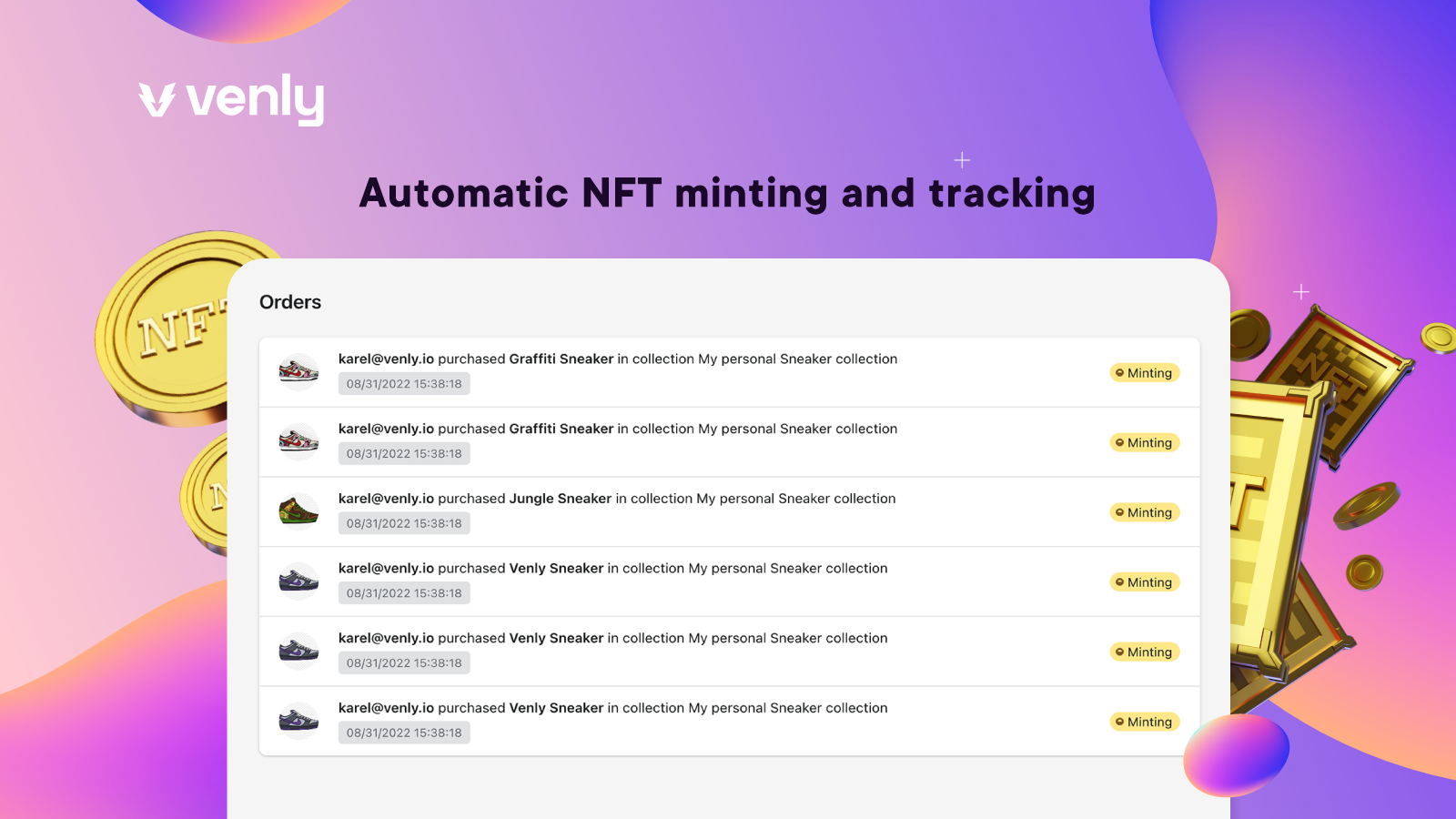 Cunhagem e rastreamento automáticos de seus NFTs