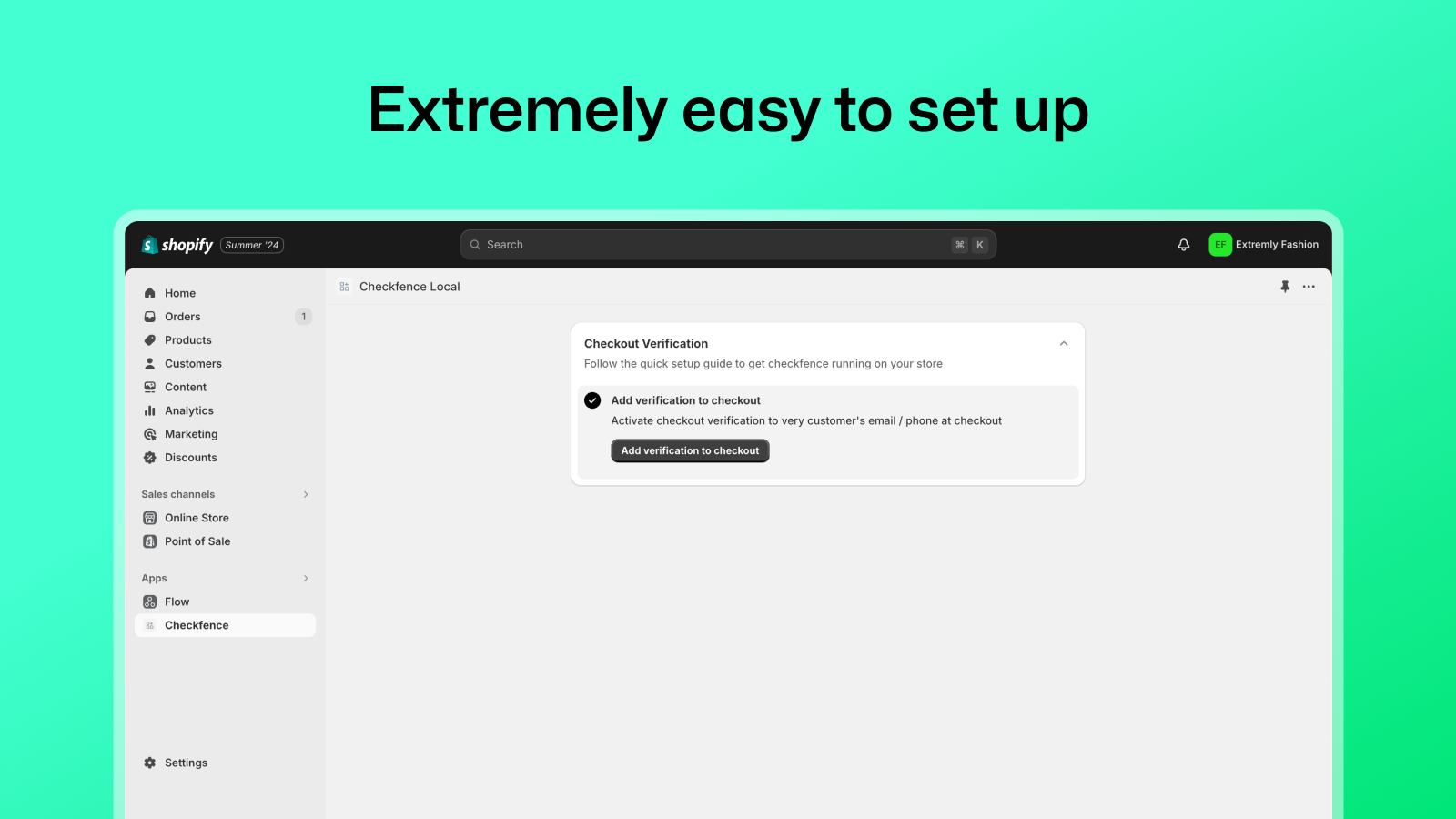 Easily set up Checkfence on your shopify store