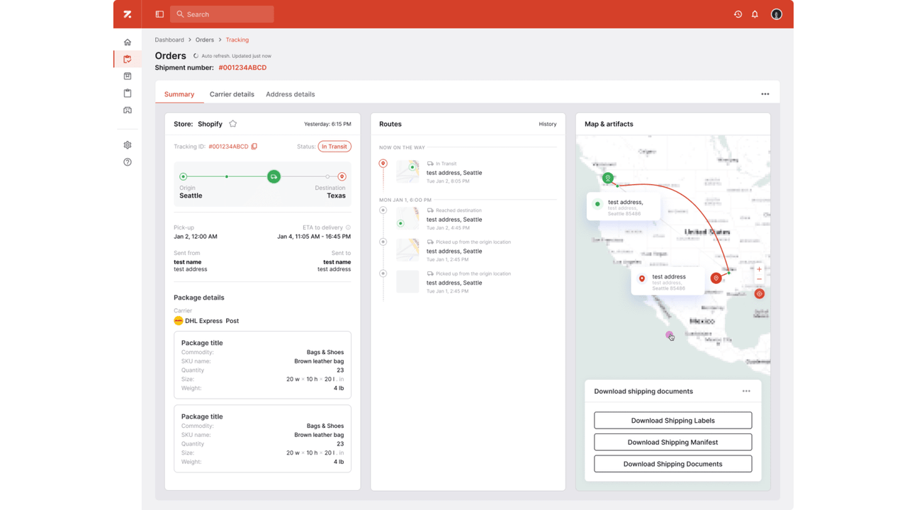 Detailed tracking view across major global carriers