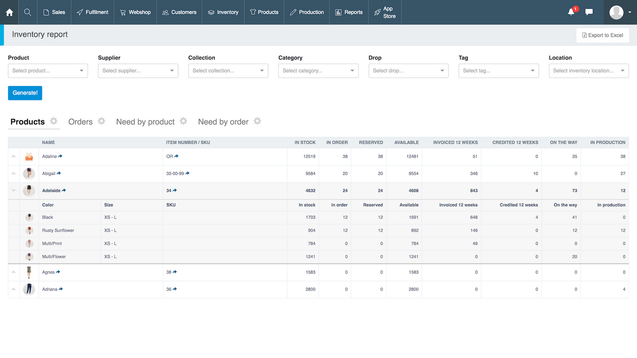 A real-time overview of your inventory