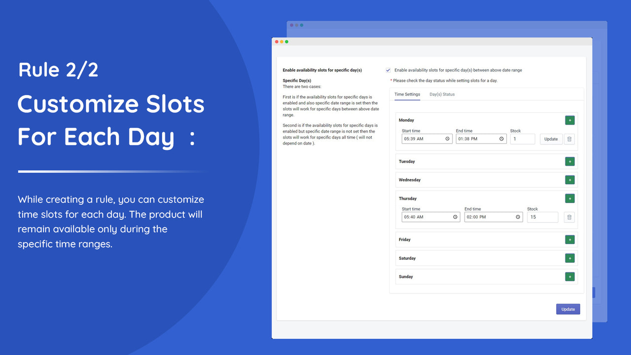 Customize Slots For Each Day on Shopify store