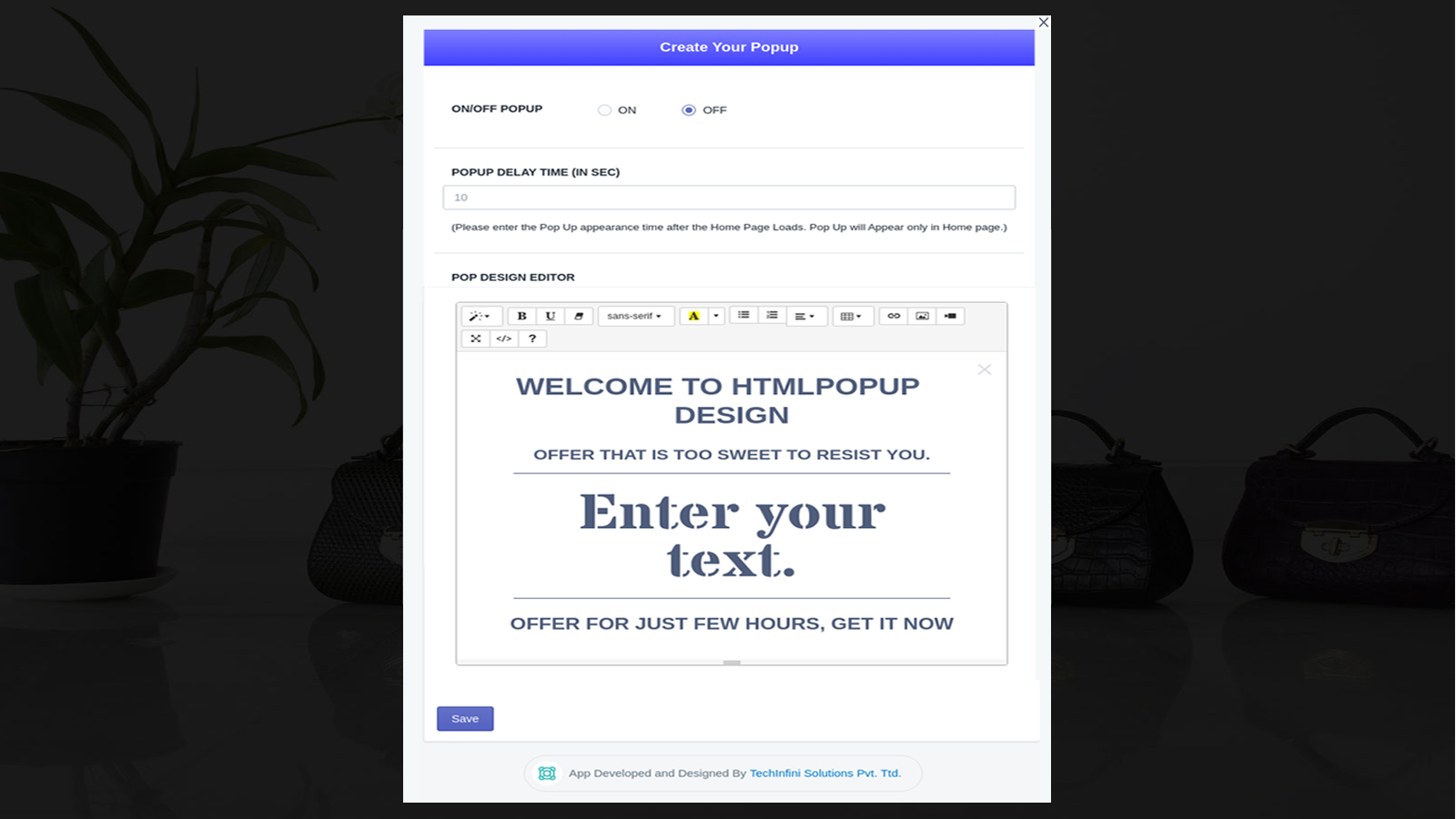 HTML Popup Screenshot