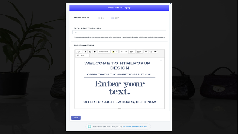 HTML Popup Screenshot