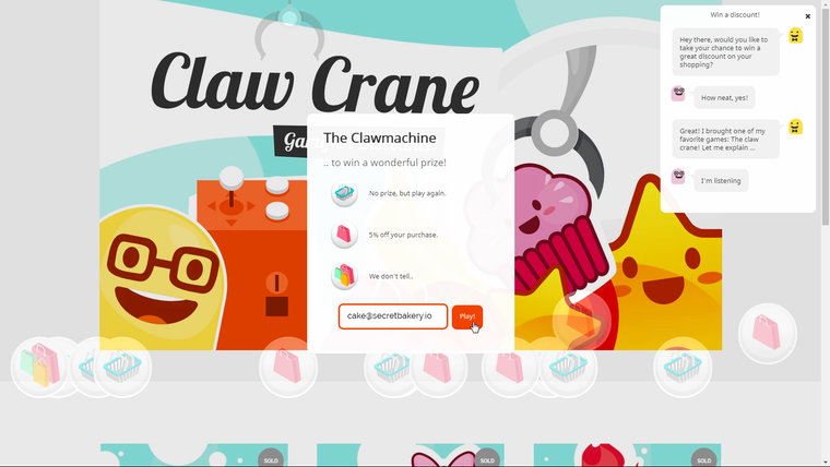 ClawCrane: Game & Email Popup Screenshot