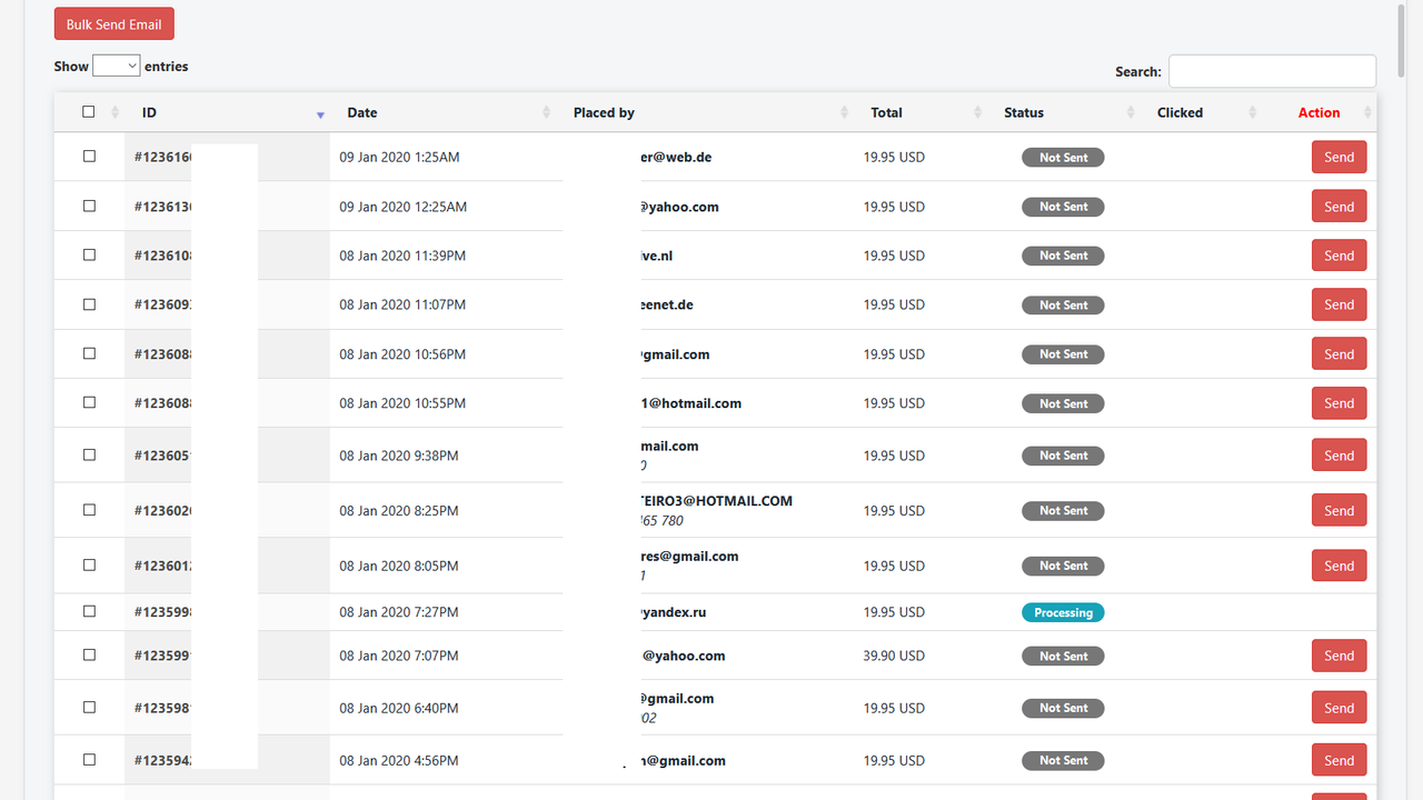 Liste de paiement abandonné