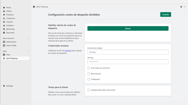 Configuración del transportista