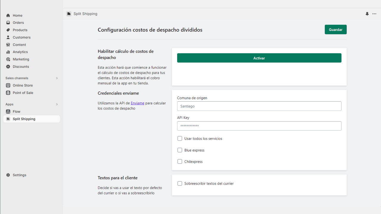 Configuración del transportista