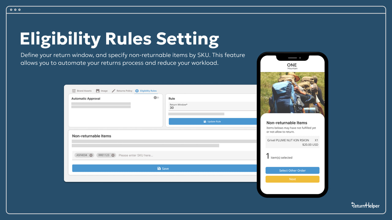 Paramétrage des règles d'éligibilité au retour Shopify