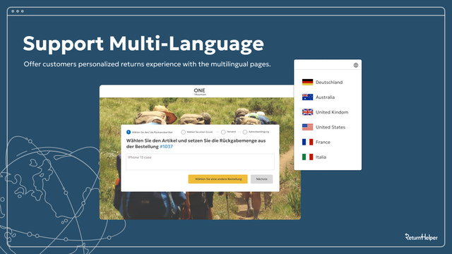 Portal de devoluciones de Shopify con soporte multilingüe