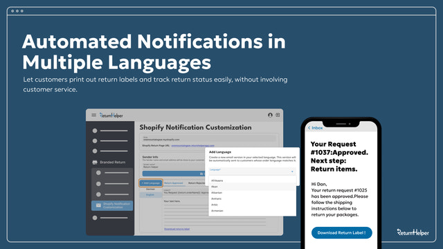 Shopify automatiseret returmeddelelse på flere sprog