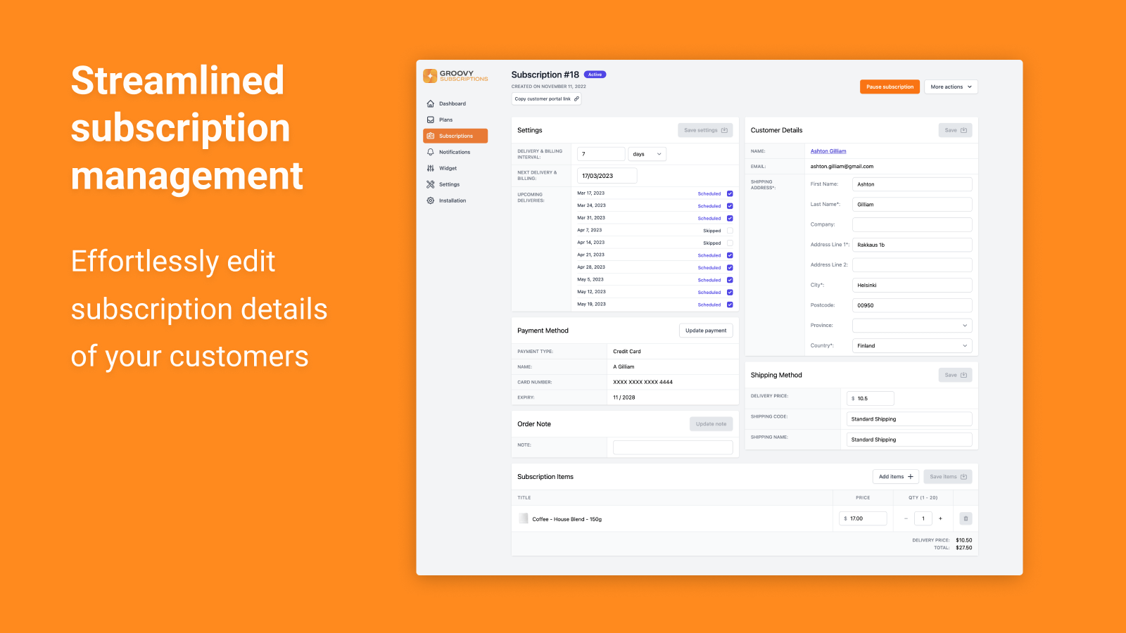 Effortlessly edit subscription details of your customers