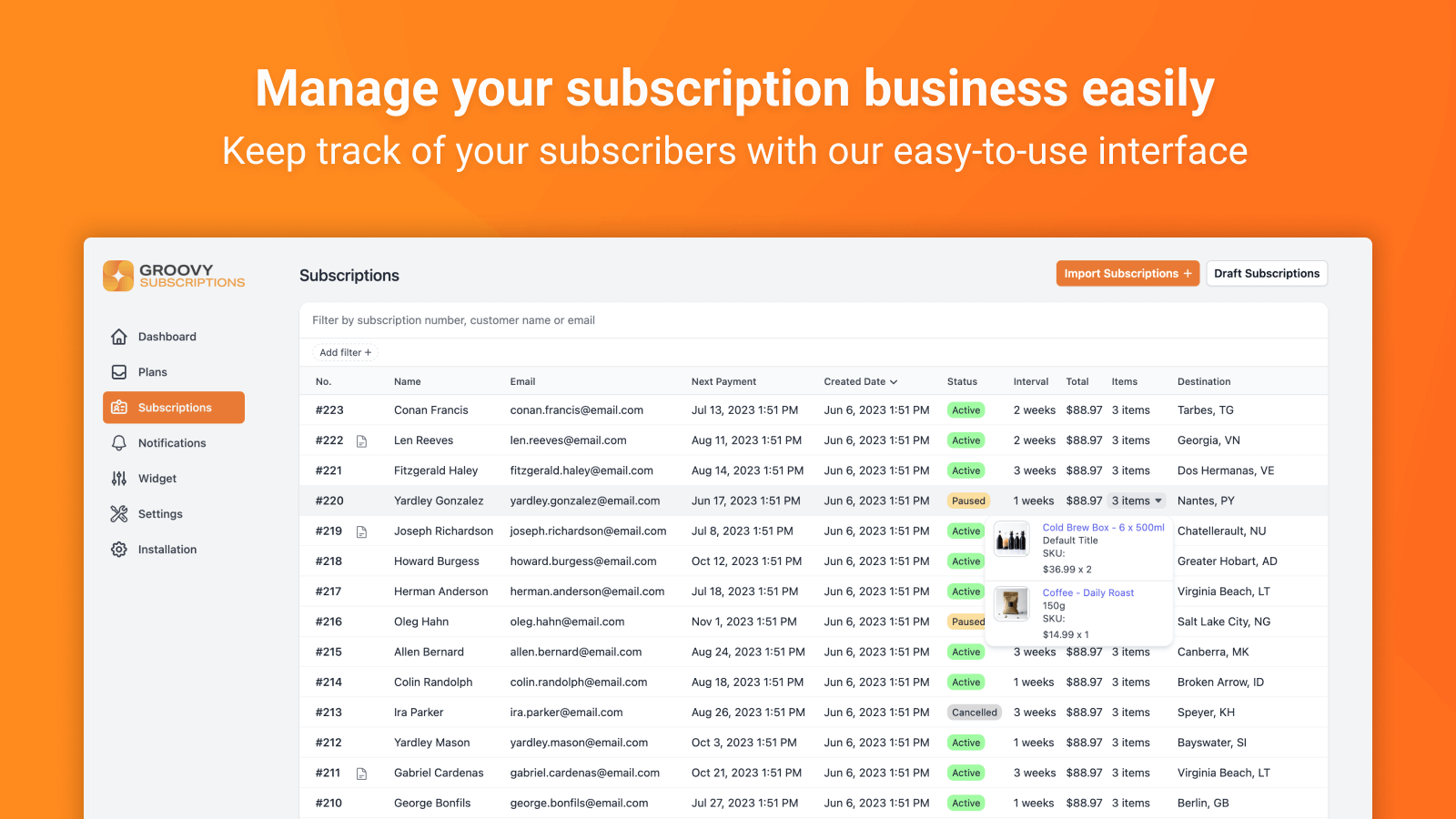 Manage your subscription business easily