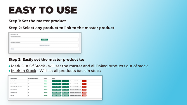 defina facilmente os produtos como fora de estoque vinculando-os