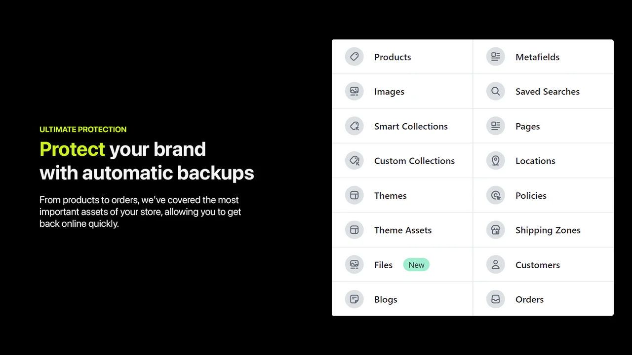 Proteja sua marca com backups automáticos para Shopify