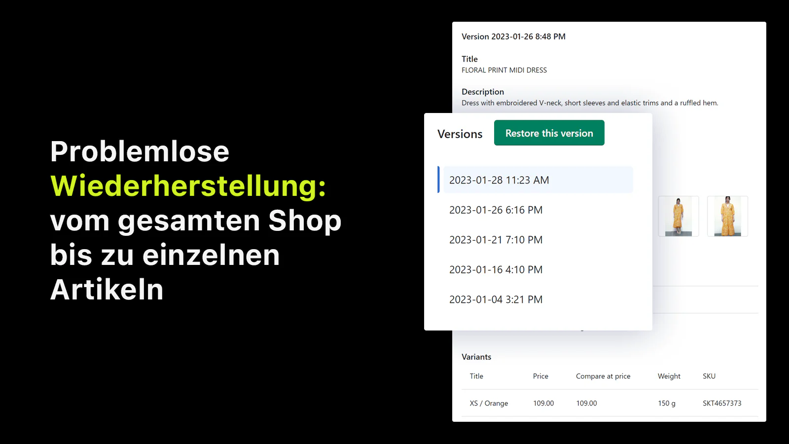 Shopify-Backups – Schnelles Wiederherstellen einzelner Artikel.