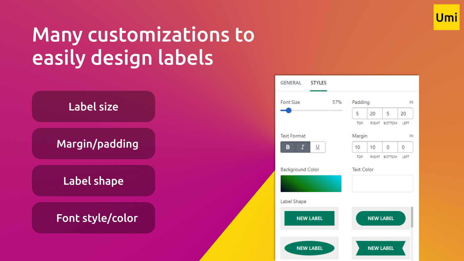 Umisols Product Labels Screenshot