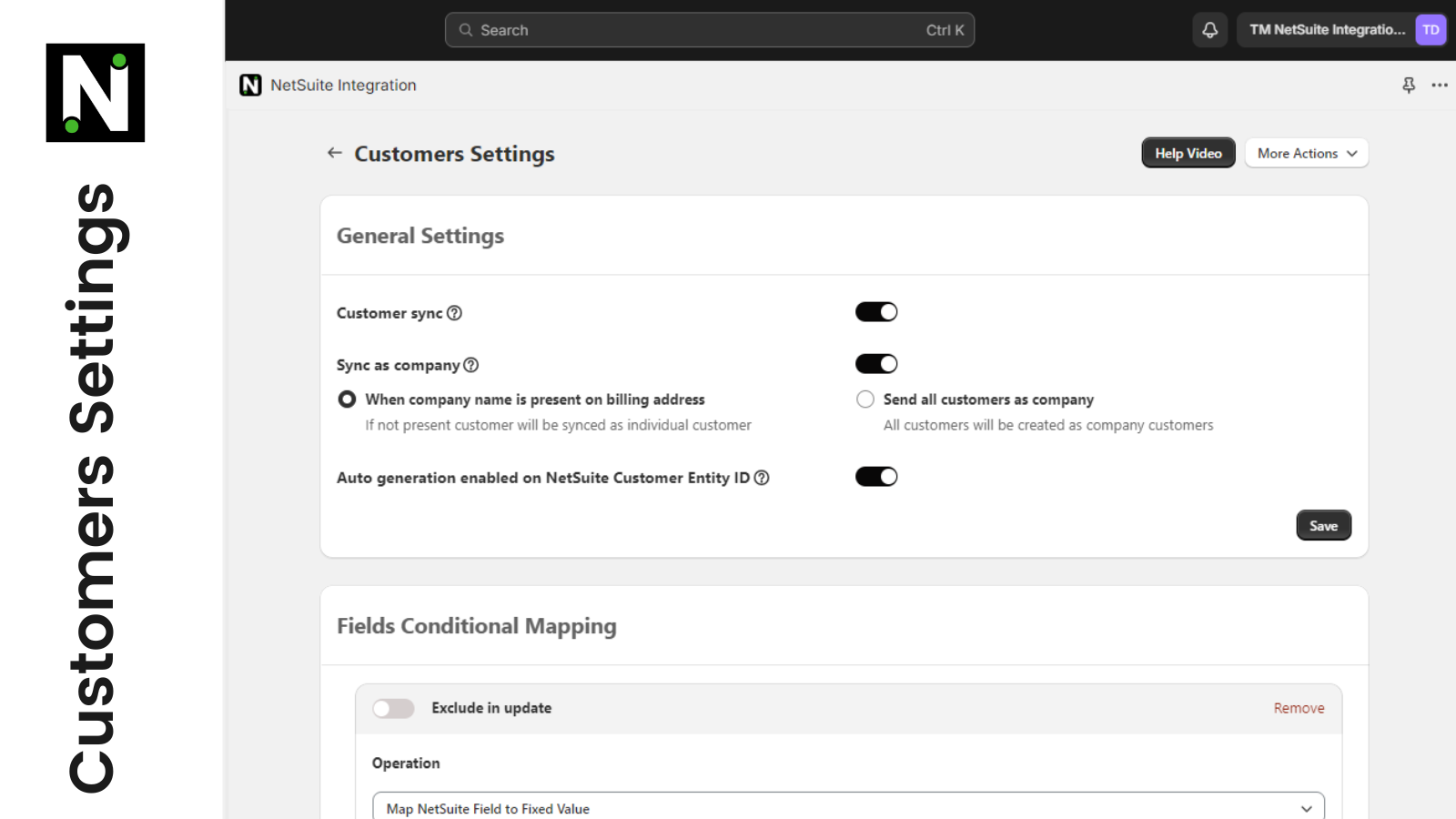 Customers Settings