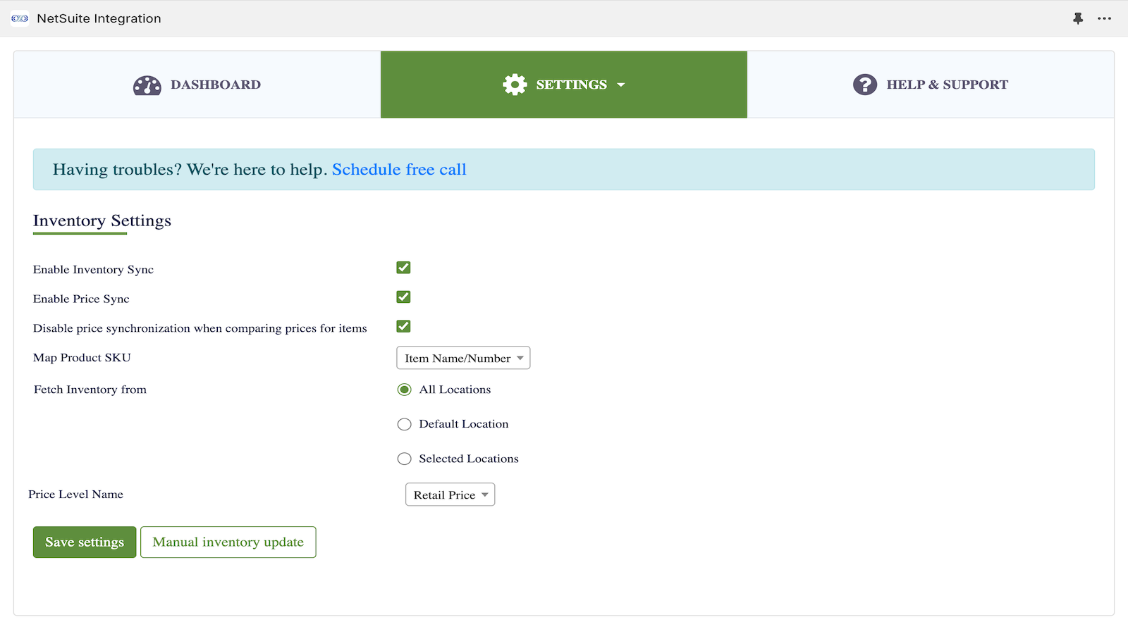 NetSuite Integration Screenshot