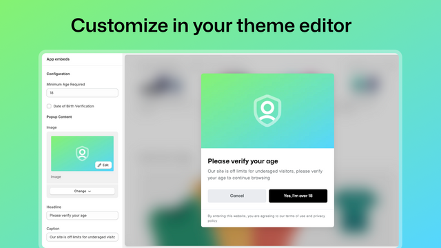 Agefence age verification popup customize in theme editor